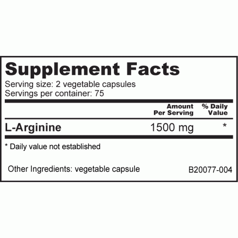 NutraBio L-Arginine (750mg)  - 150 Vegetable Capsules